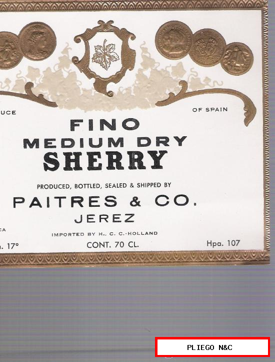 Fino Extra Medium Dry Sherry. Paitres & Co. Jerez