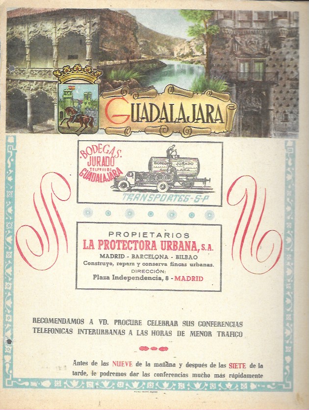 Mateu-Cromo. Lámina con publicidad y mapa de la provincia de Guadalajara