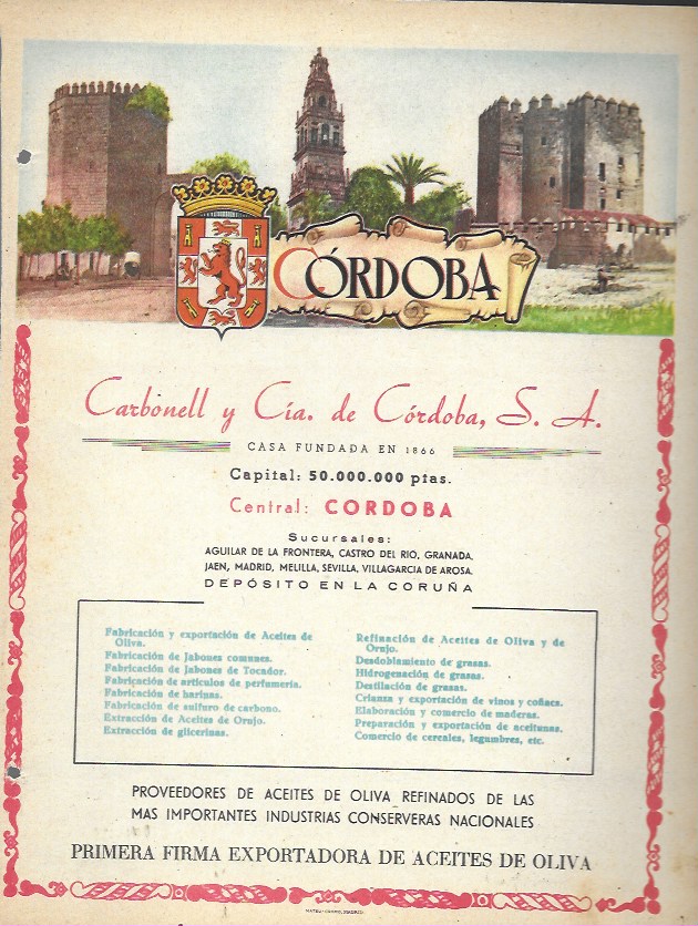 Mateu-Cromo. Lámina con publicidad y mapa de la provincia de Córdoba