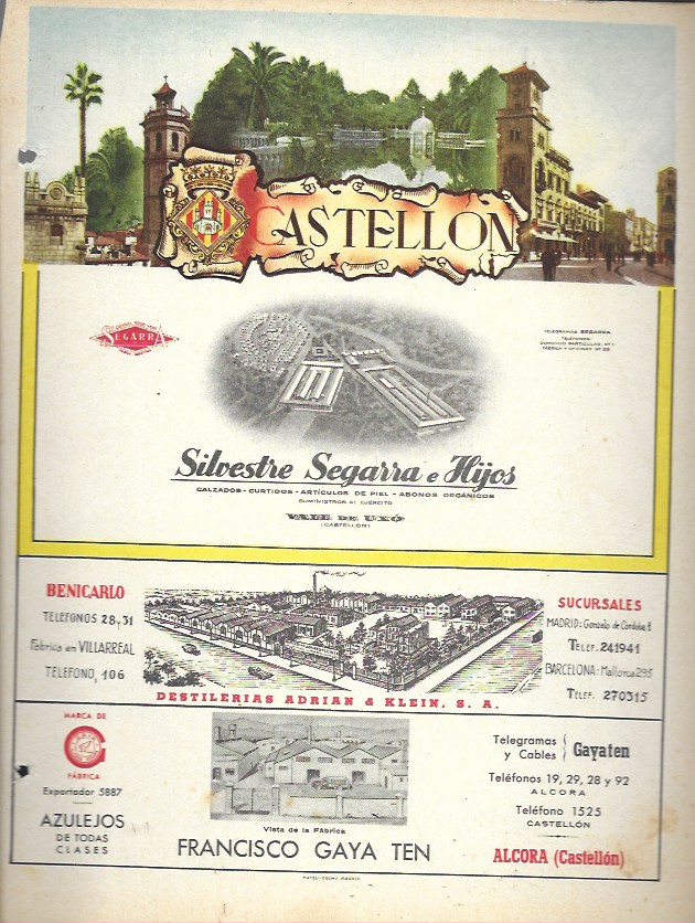 Mateu-Cromo. Lámina con publicidad y mapa de la provincia de Castellón