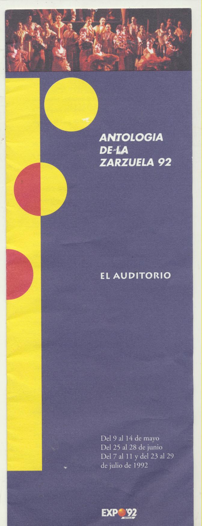 Folleto (30x11) 10 páginas. Antología de la Zarzuela 92. Expo 92