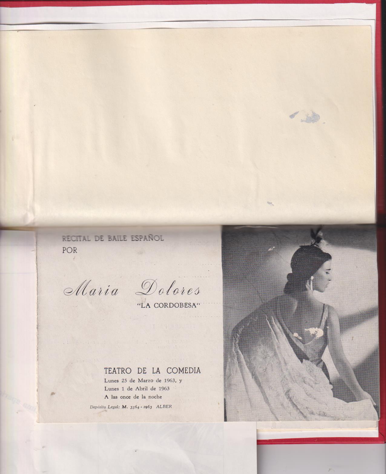 6 folletos de Espectáculos encuadernados en un tomo: Recital de Baile Español por María Dolores La Cordobesa