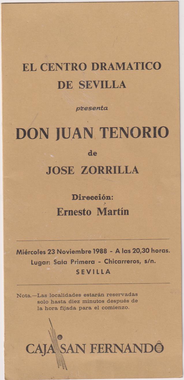 Programa. El Centro Dramático de Sevilla presenta Don Juan Tenorio de José Zorrilla. 23-Nov. 1988