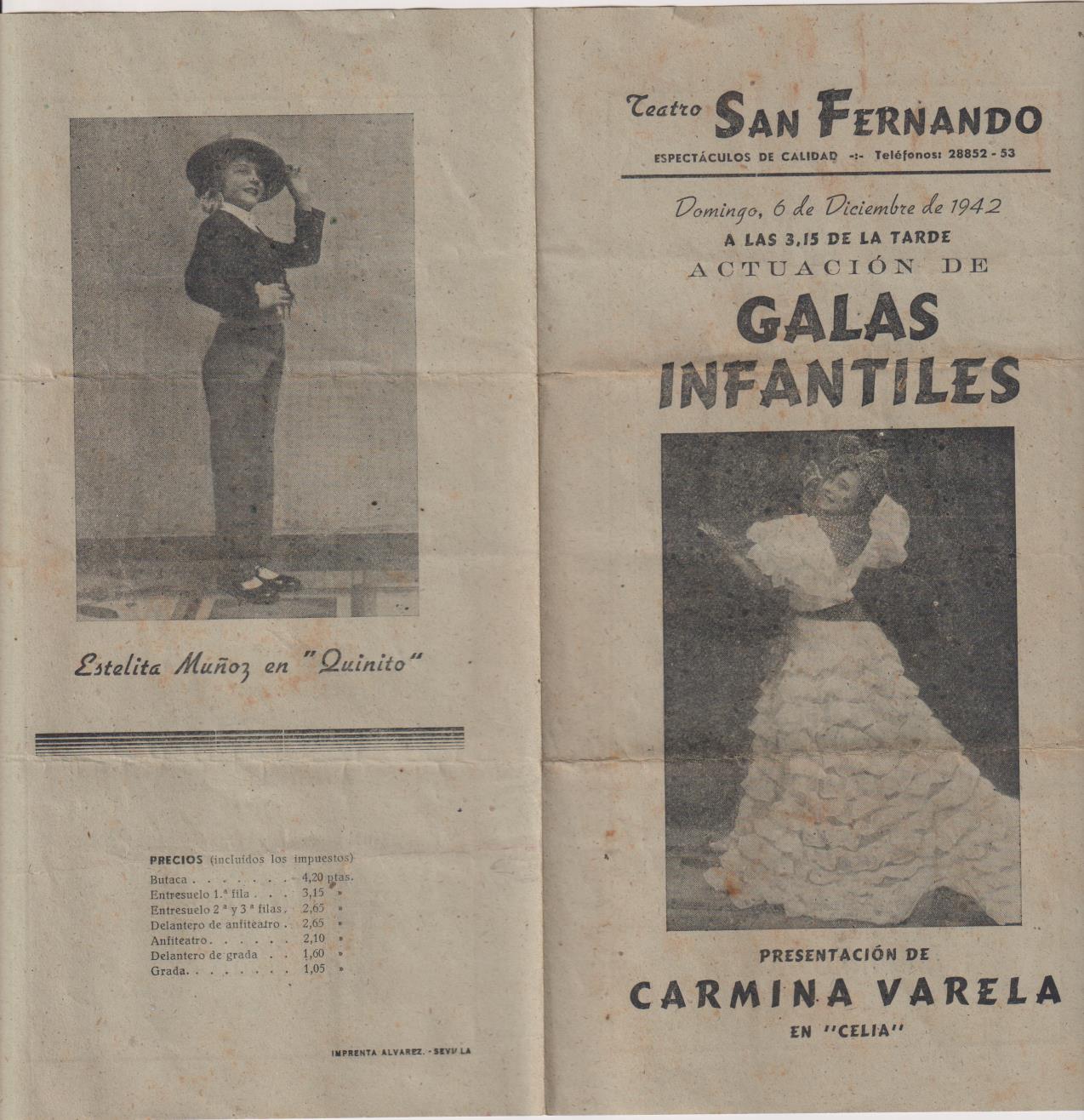 Teatro San Fernando. Galas Infantiles. 6 de Diciembre de 1942