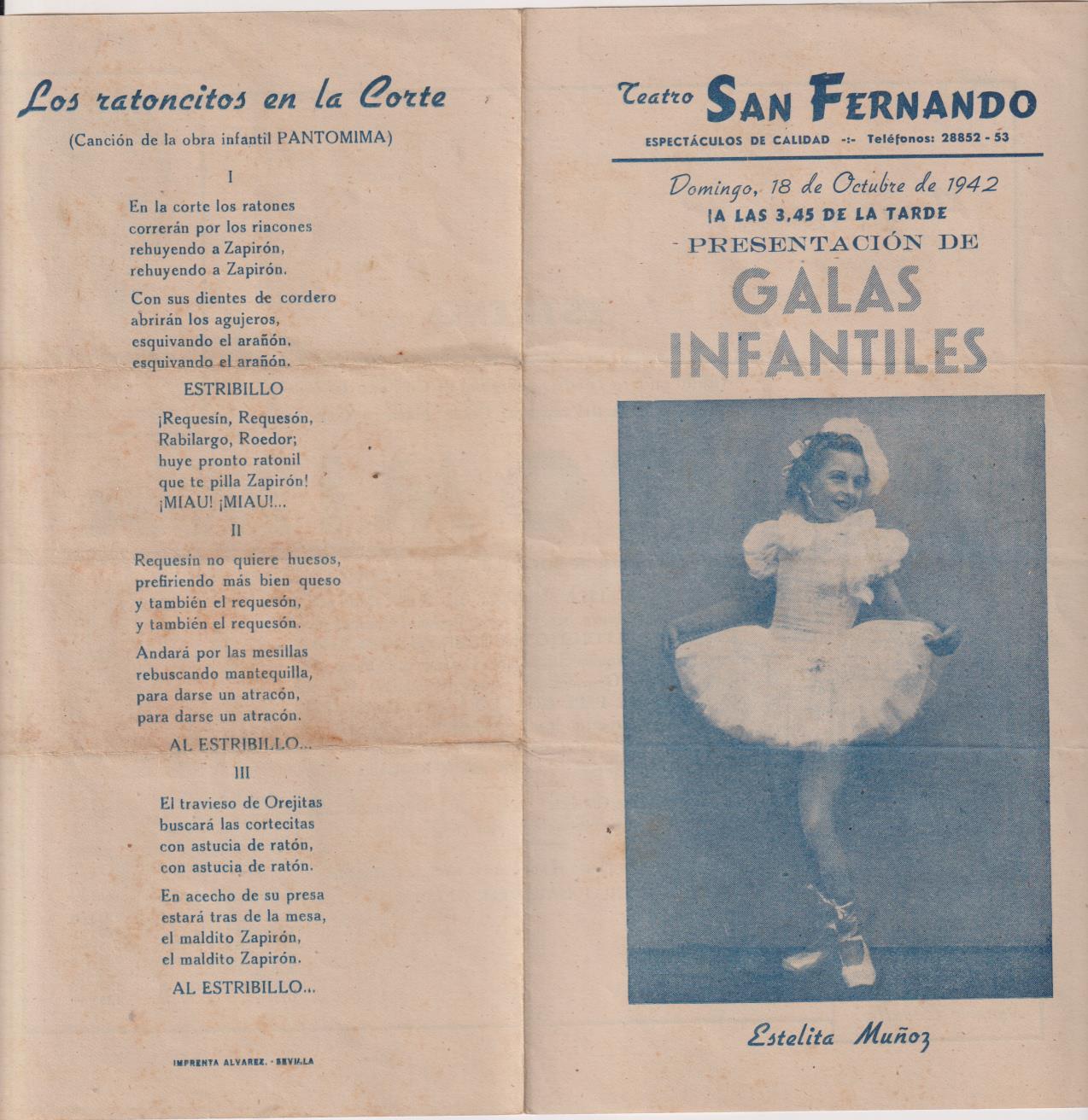 Teatro San Fernando. Galas Infantiles. 18 de Octubre de 1942