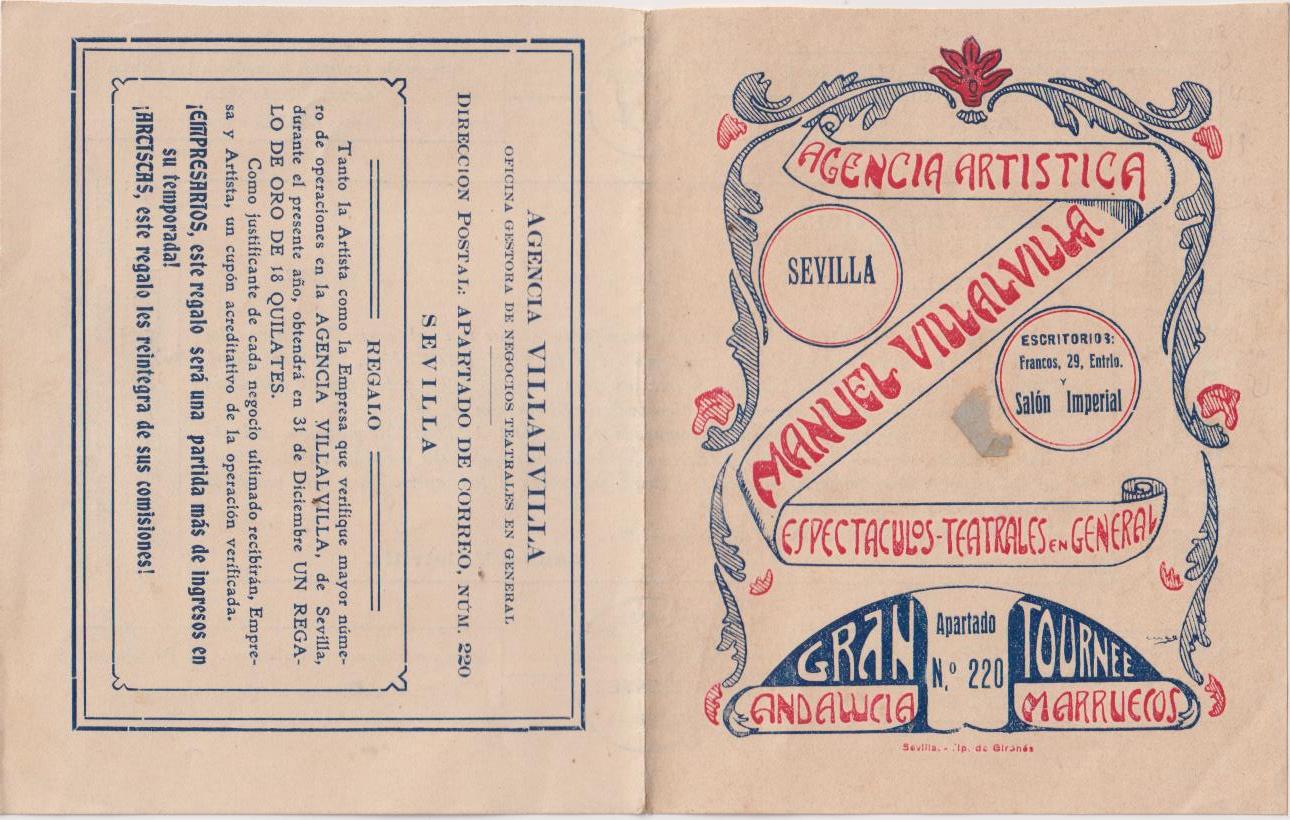 Programa doble. Agencia Artística Manuel Villalvilla. Gran Tournee. Temporada 1923
