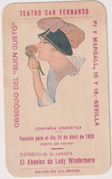 Programa. El Abanico de Lady Windermere. Teatro S. Fernando, Sevilla 24-Abr-1920