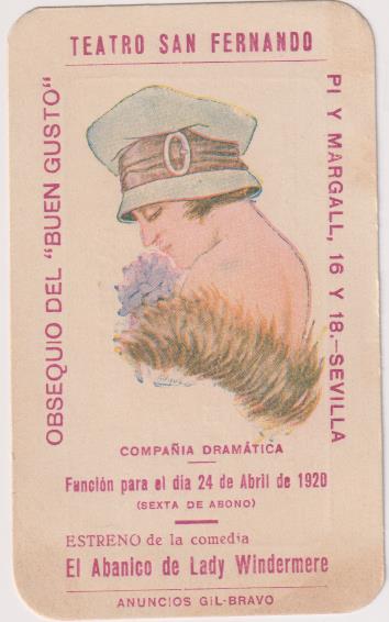 Programa. El Abanico de Lady Windermere. Teatro S. Fernando, Sevilla 24-Abr-1920