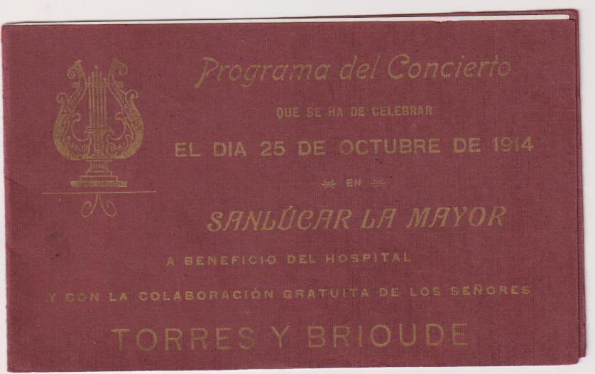 Programa del Concierto Torres y Brioude. Día 25 Octubre de 1914. Sanlúcar la Mayor