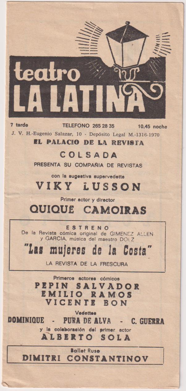 Las Mujeres de la Costa. Tríptico del Teatro la latina, 1970