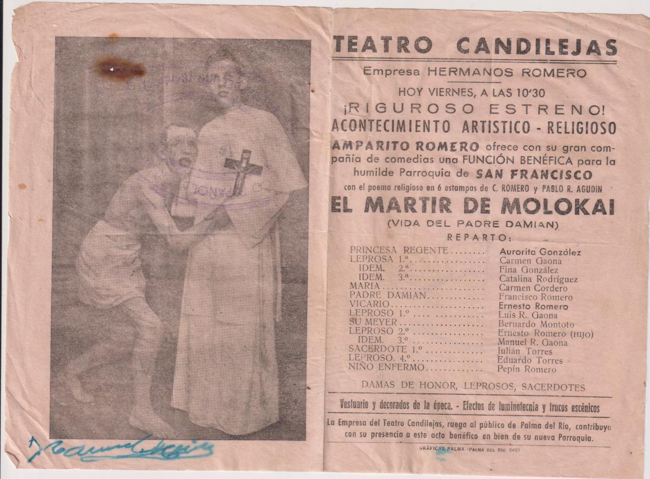 El martir de Molokai. Folleto doble. Teatro Candilejas-Palma del Río