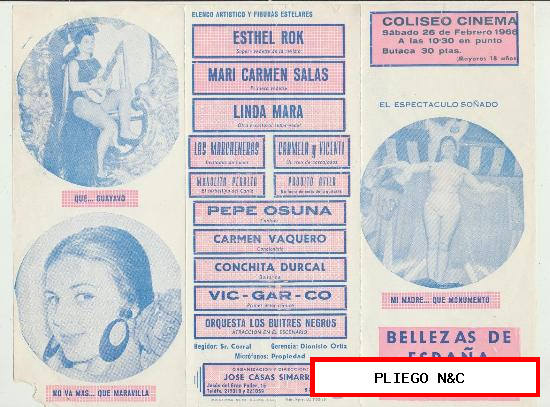 Bellezas de España. Programa tríptico. Coliseo Cinema. Febrero 1966