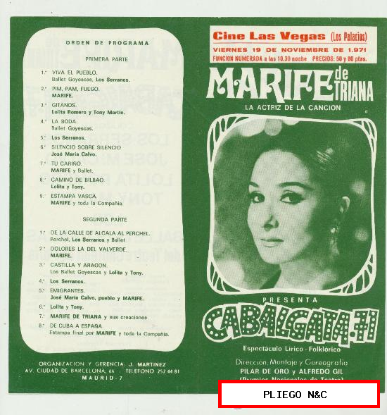 Marifé de Triana en Cabalgata 71. Programa doble. Cine Las Vegas-Los Palacios 1971