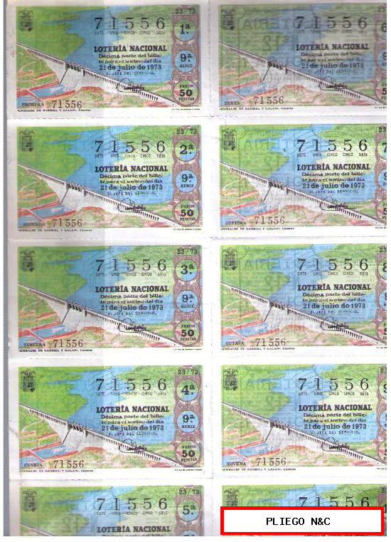 Lotería. Serie 9ª del 71556. 21 Julio. 1973