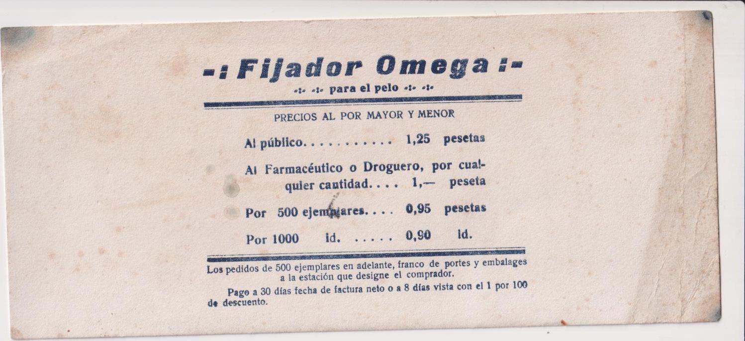 Secante (24x10,5) Publicidad de Fijador Omega para el pelo
