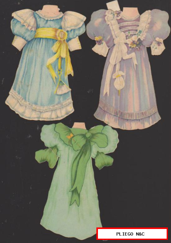 Lote de 3 recortables de vestidos (12x8,5) Siglo XIX. Raphael Tuck-Paris