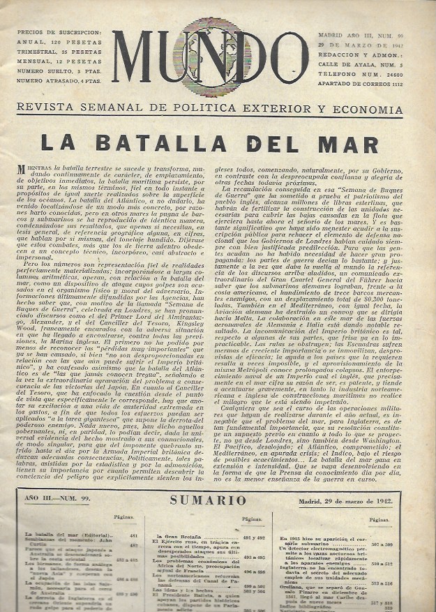 Mundo nº 99. Madrid 29 de Marzo de 1942