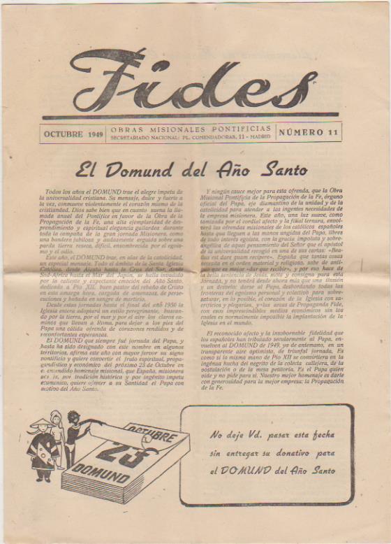 Fides nº 1. Revista Misional. Octubre 1949