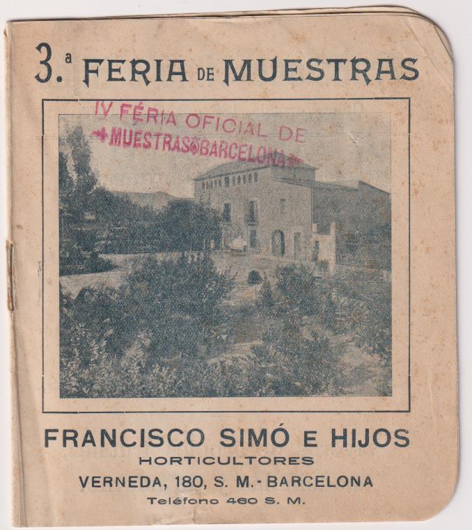 3ª Feria de Muestras . Librito muestrario. Publicidad de Francisco Simó e Hijos, Horticultores