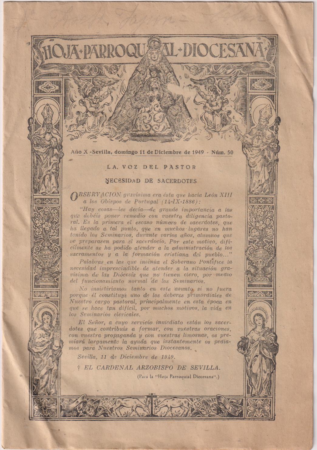 Hoja parroquial Diocesana nº 50. Sevilla 11 Diciembre 1949