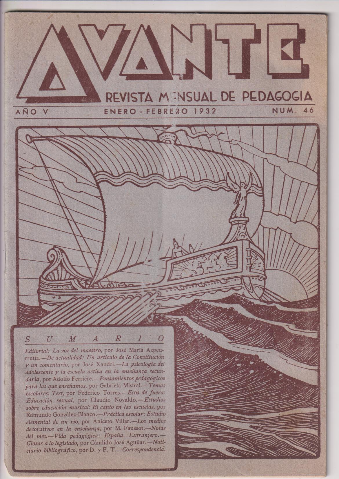 Avante. Revista Mensual de Pedagogía. nº 46. Enero-Febrero 1932