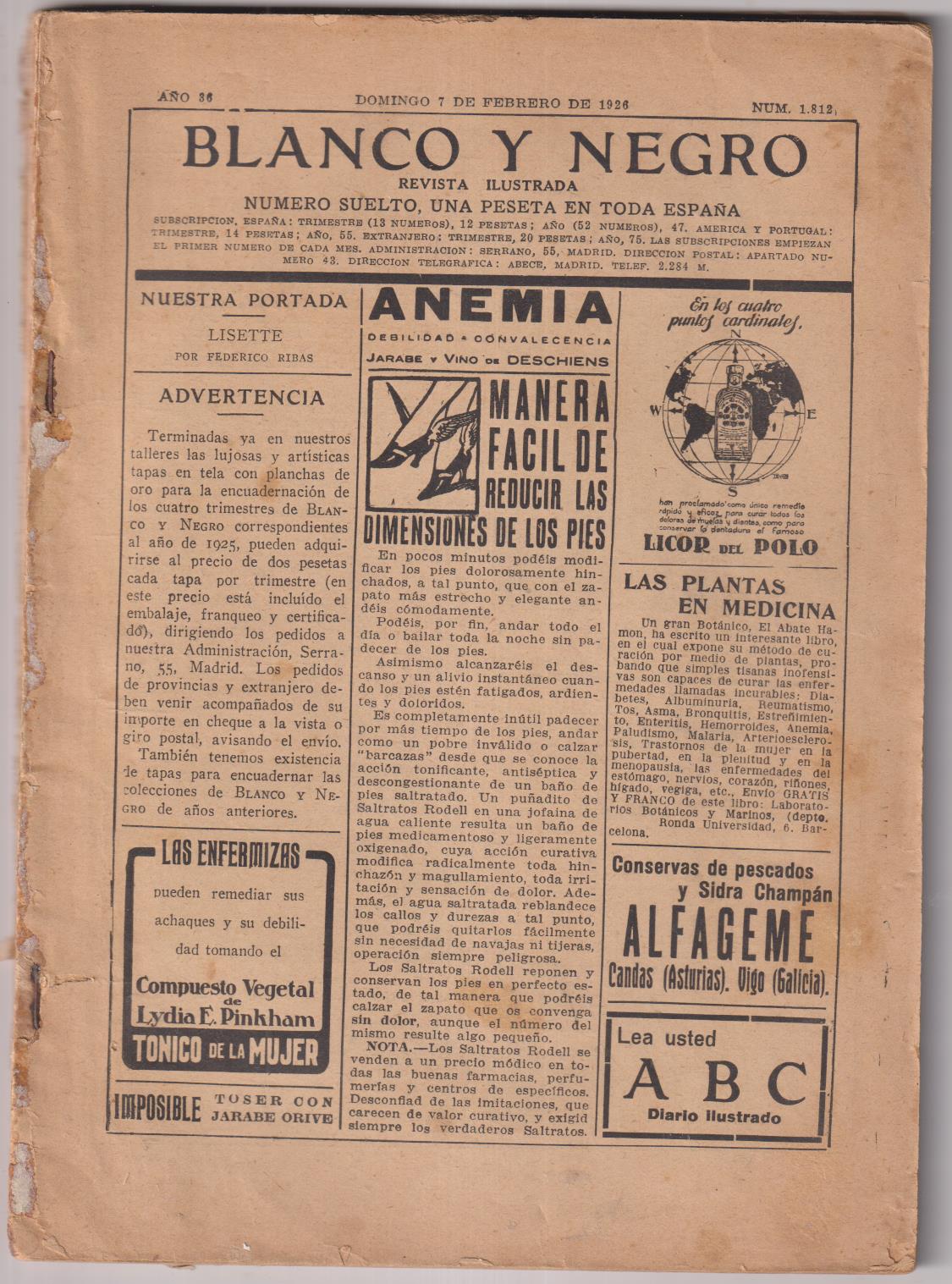 Blanco y Negro nº 1812. Madrid 7 de Febrero de 1926