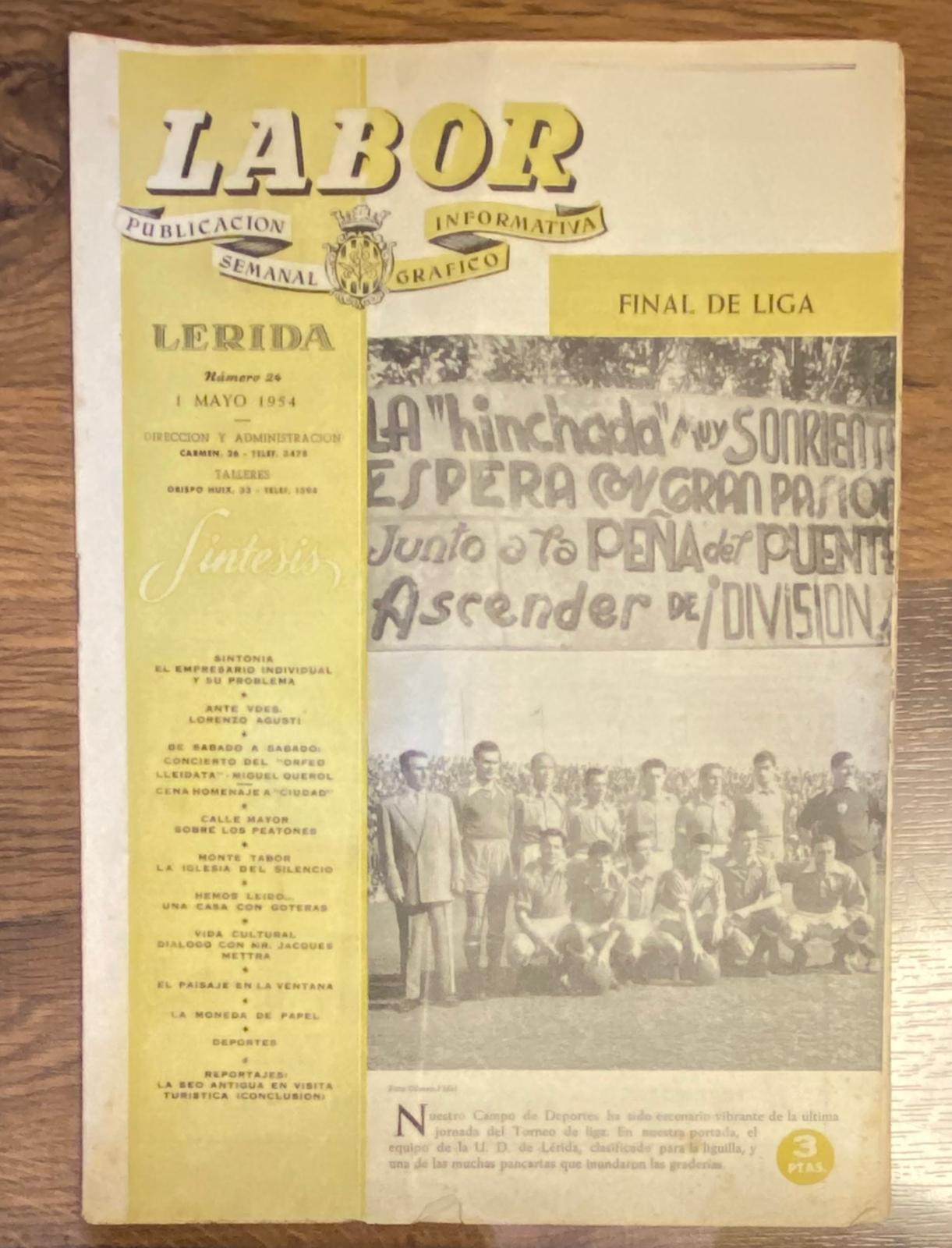 Labor. publicación informativa semanal gráfico nº 24. Lérida 1 mayo 1954