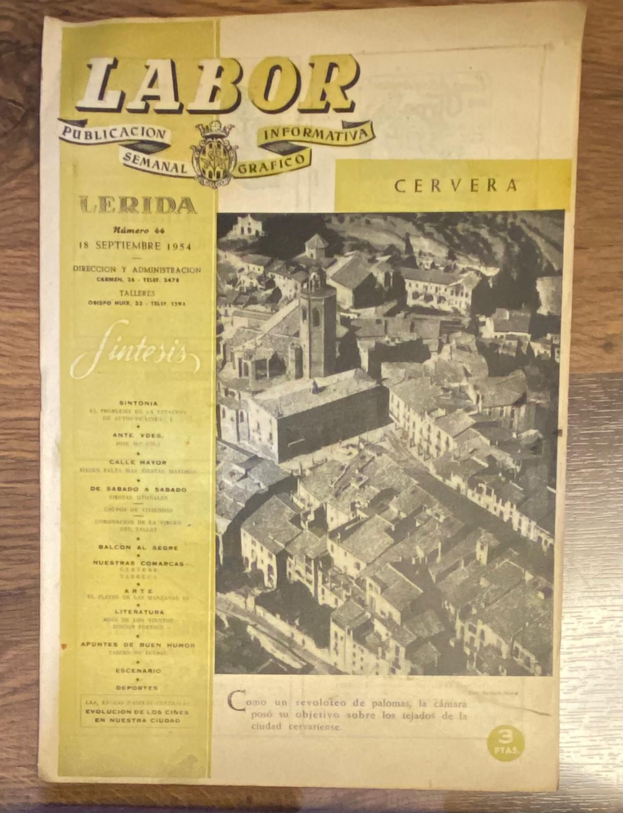 Labor. publicación informativa semanal gráfico nº 44. Lérida 18 septiembre 1954
