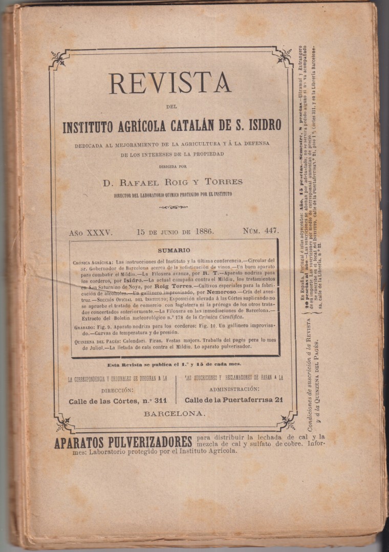 Lote de 10 Revistas del instituto Catalán de S. Isidro: 447 al 449, 451, 453, 455 al 457, 460, 464. Del 15 de Jun. 1886 al 1 mar. 1887
