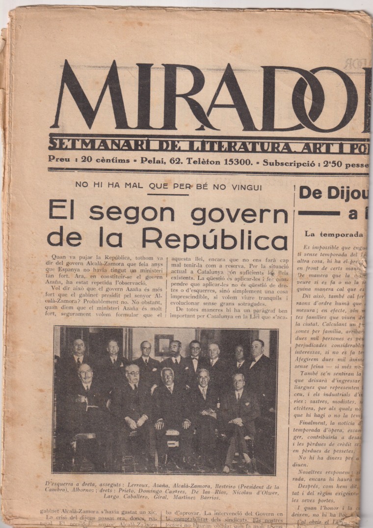 El Mirador nº 142. 22 d´Octubre de 1931. El Segon Gobern de la república