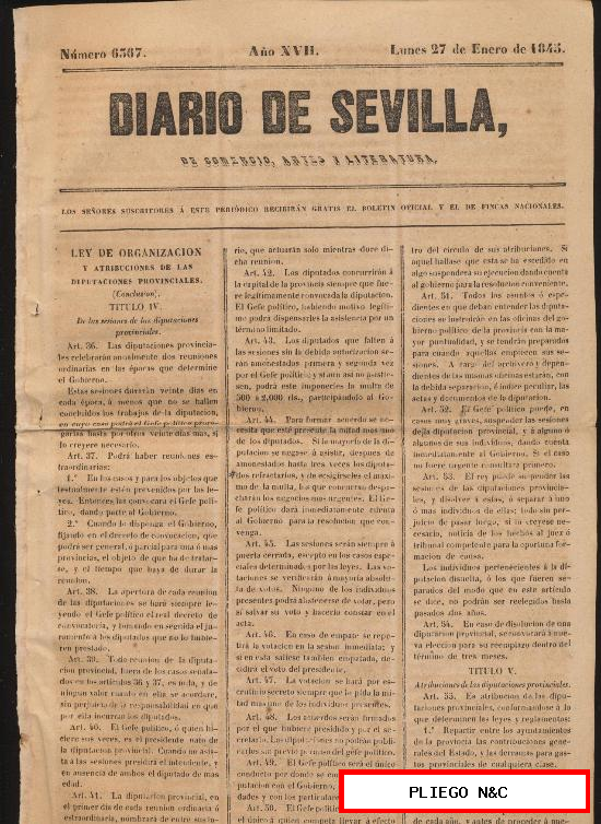 Diario de Sevilla nº 6367. Lunes 27 de Enero de 1845