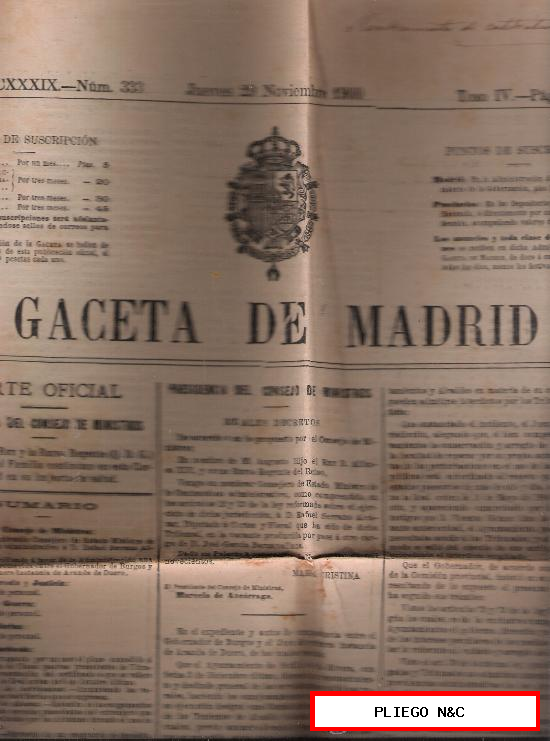 Gaceta de Madrid nº 333. Jueves 29 de Noviembre de 1909