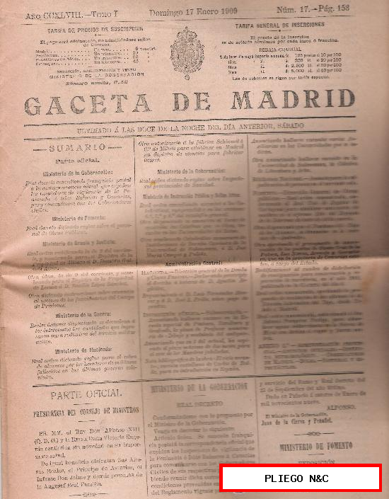 Gaceta de Madrid nº 17. Domingo 17 de Enero de 1909