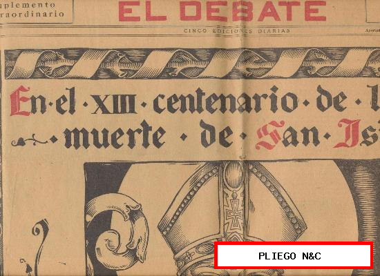 El Debate. En el XII Centenario de la muerte de San Isidoro. 26 de Abril de 1936