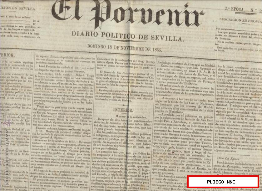 El Porvenir. Diario Político de Sevilla nº 2106. 4 de Agosto de 1854
