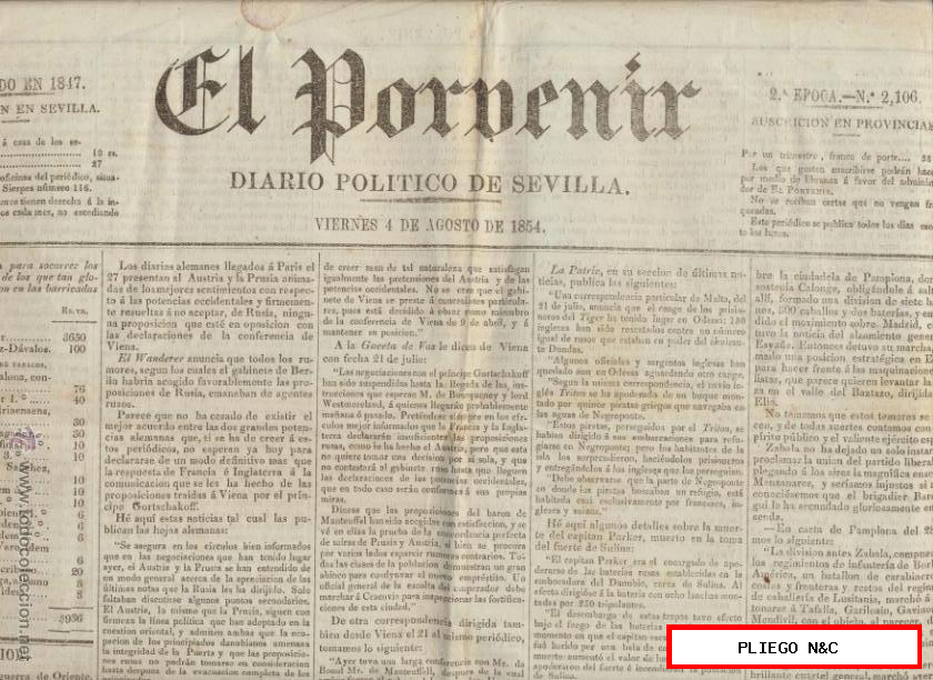 El Porvenir. Diario Político de Sevilla nº 2400. 11 de Julio de 1855