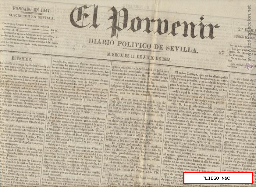 El Porvenir. Diario Político de Sevilla nº 2132. 3 de Setiembre de 1854
