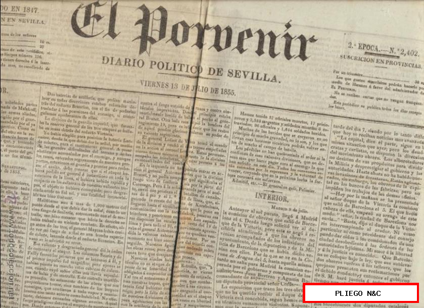 El Porvenir. Diario Político de Sevilla nº 2402. 13 de Julio de 1854
