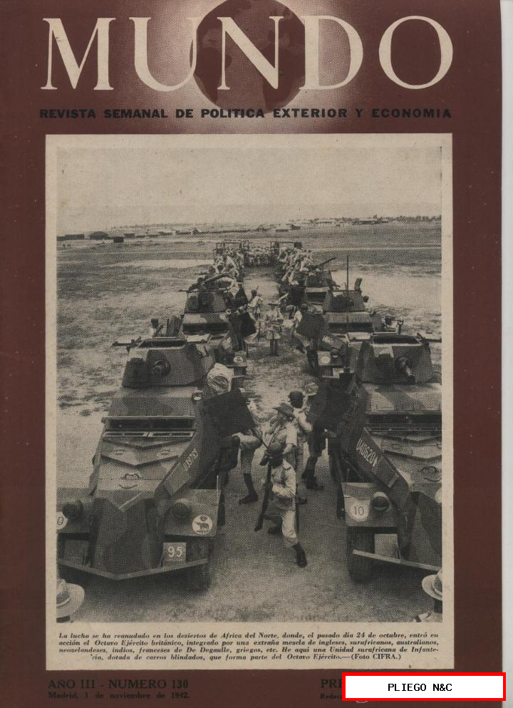 Mundo nº 130. Madrid 1 de Noviembre de 1942. Segunda Guerra Mundial