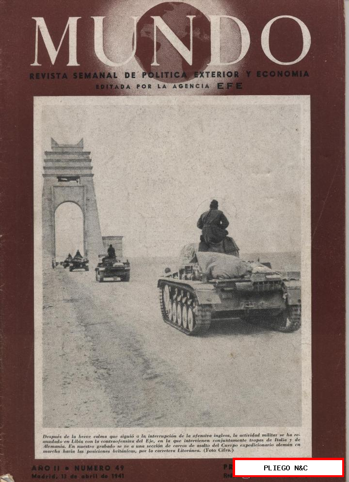 Mundo nº 49. Madrid 13 de Abril de 1941. Segunda Guerra Mundial