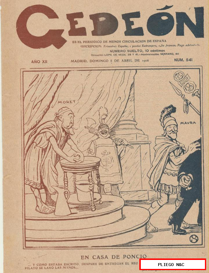 Gedeón semanario satírico nº 541. Madrid 8 de abril de 1906