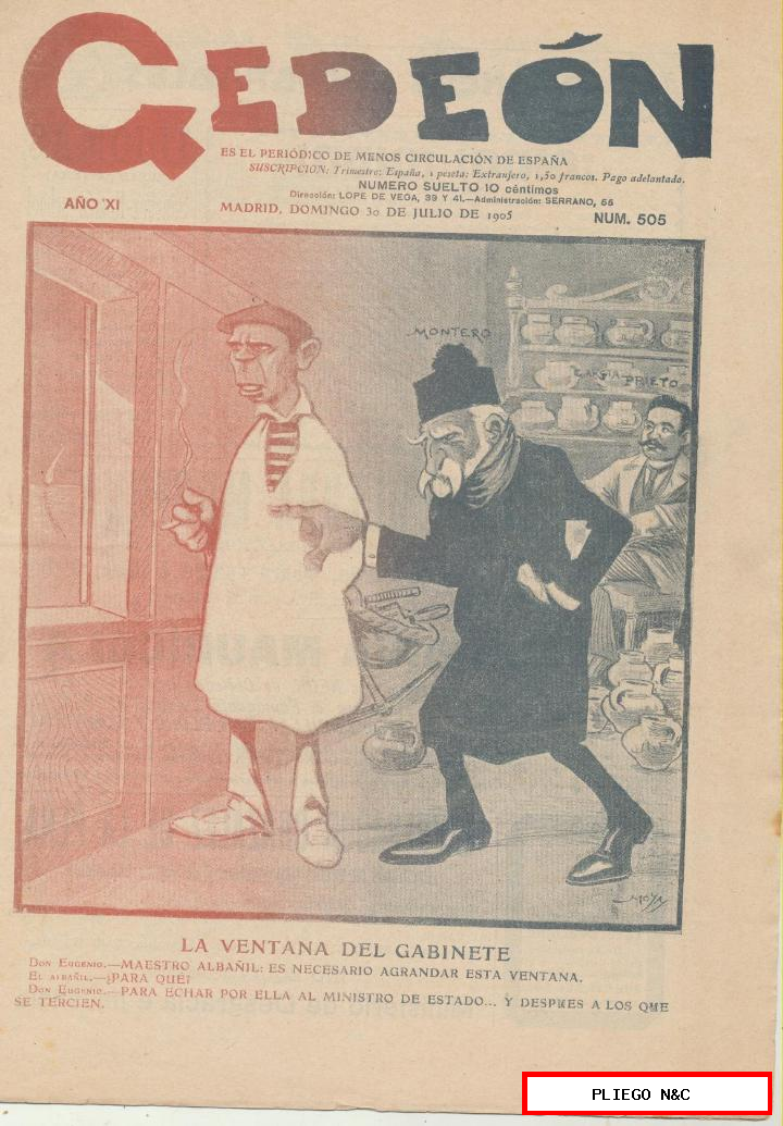 Gedeón semanario satírico nº 505. Madrid 30 de julio de 1905