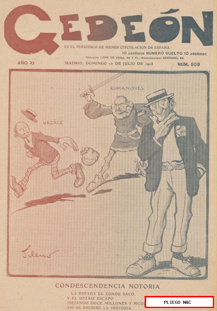 Gedeón semanario satírico nº 503. Madrid 16 de julio de 1905