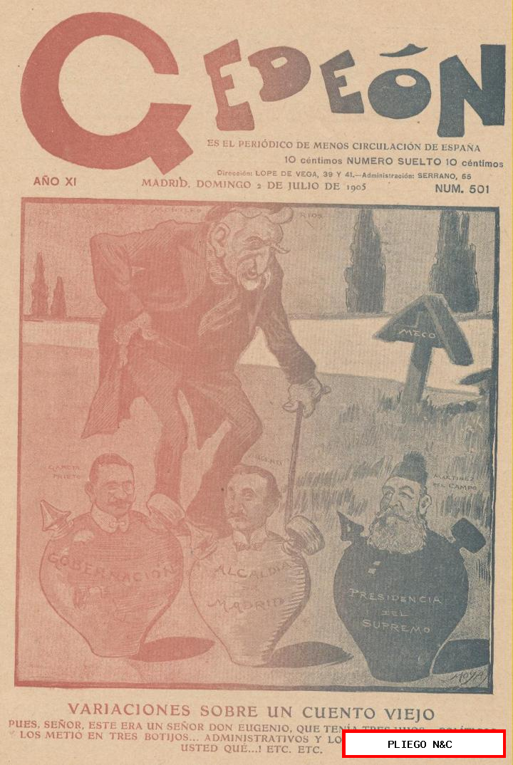 Gedeón semanario satírico nº 501. Madrid 2 de julio de 1905