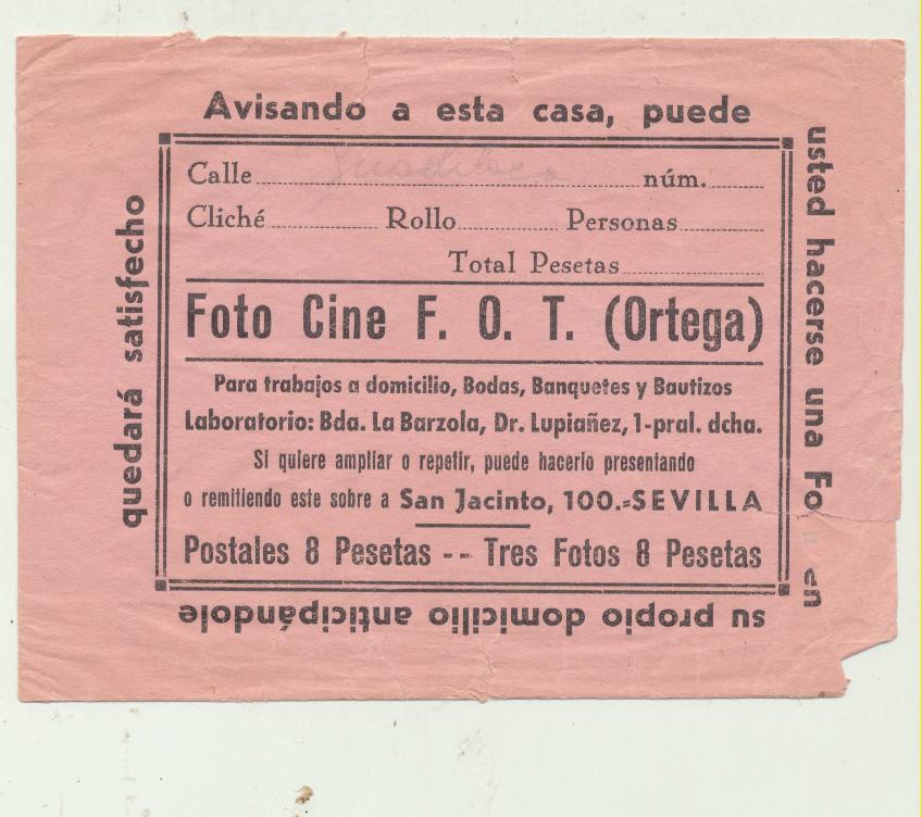 Sobre de Foto Cine. San Jacinto, 100. Sevilla