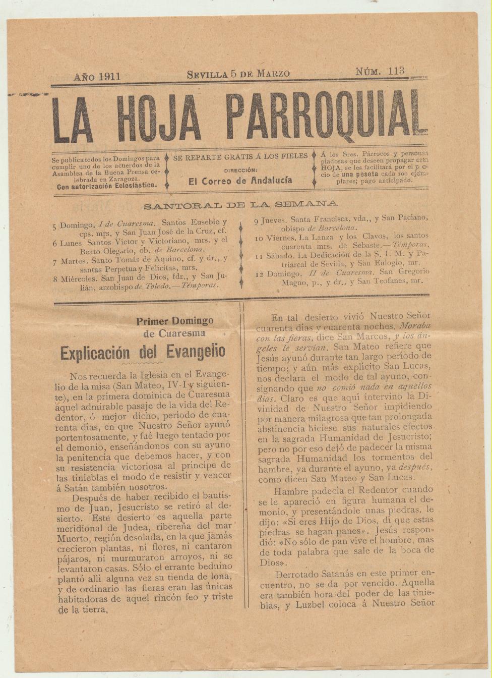 La Hoja Parroquial nº 113. Sevilla 1911