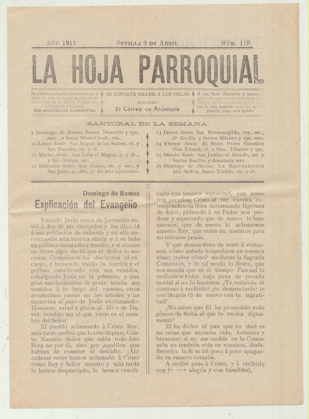La Hoja Parroquial nº 118. Sevilla 1911