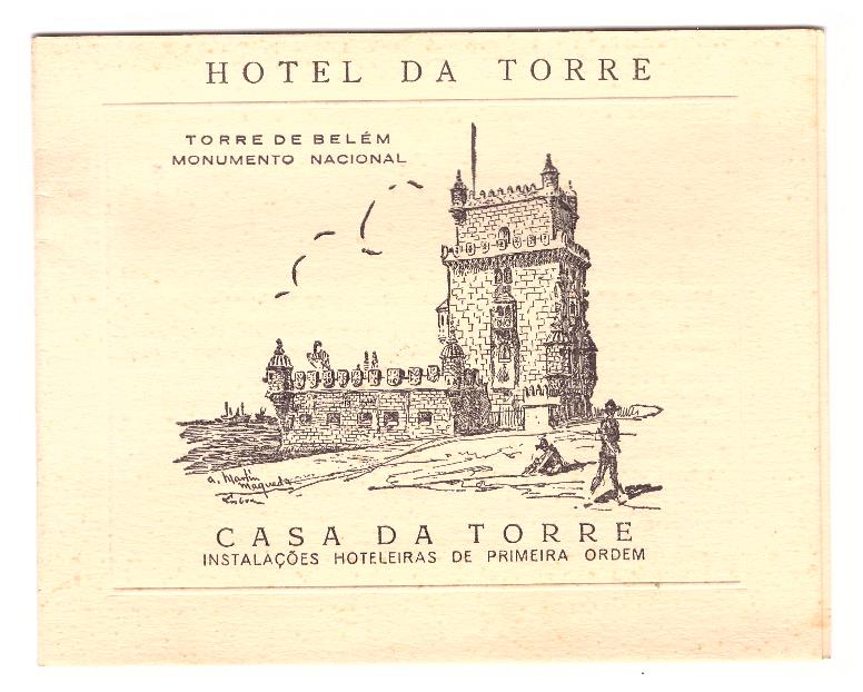 Tarjeta Publicitaria. Hotel Da Torre. Torre de Belem