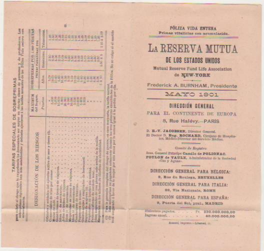 La Reserva Mutua de los Estados unidos. Publicidad Mayo de 1901. (16x9) 4 hojas