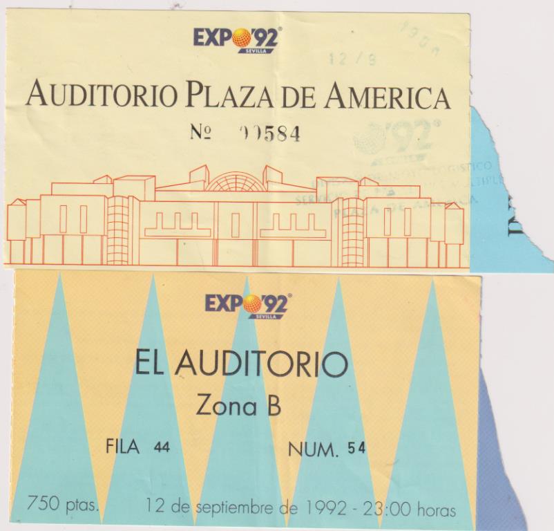 Lote de 2 entradas distintas a El auditorio de la Expo 92